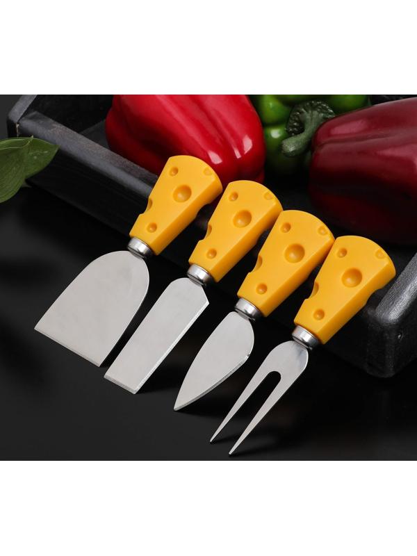 Ножи для нарезки сыра «Пармезан», 4 предмета, 19 см, цвет жёлтый