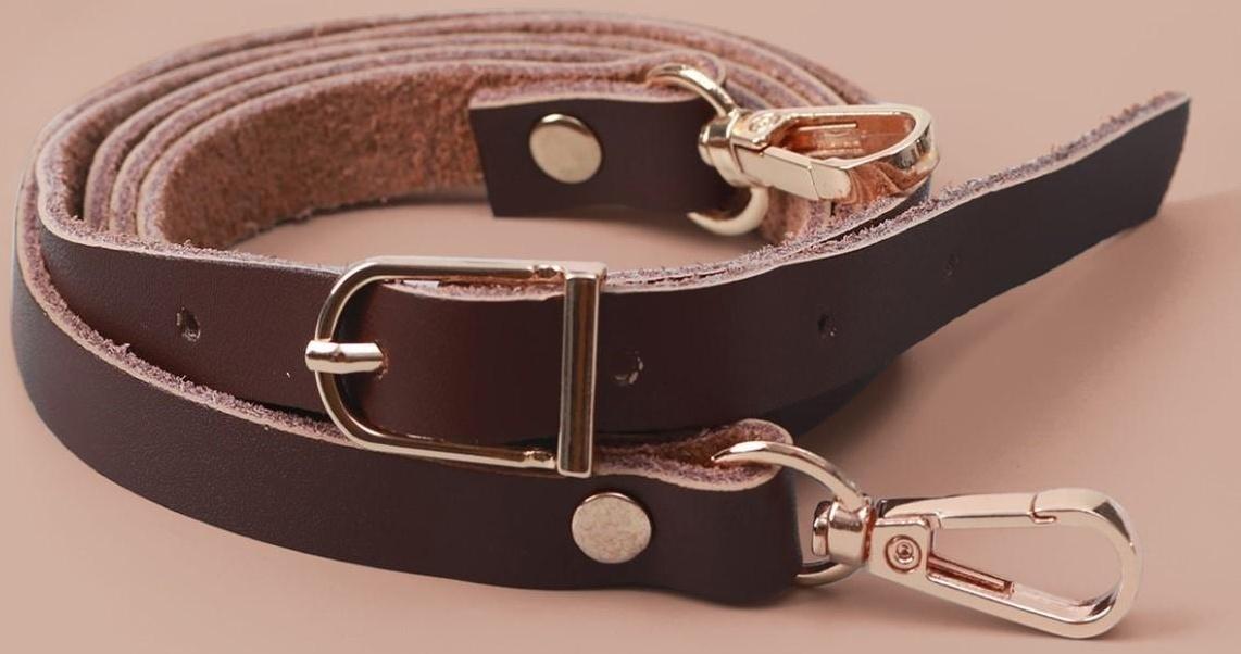 Ручка для сумки из натуральной кожи, с карабинами, 125 × 1,2 см, цвет коричневый