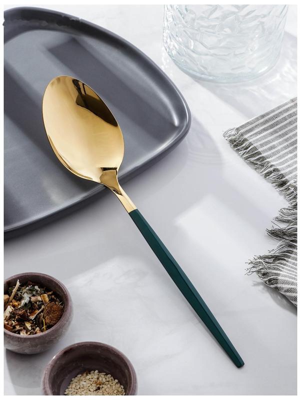 Ложка гарнирная из нержавеющей стали Magistro «Грэйс», h=27,5 см, цвет ручки зелёный, цвет головы золотой