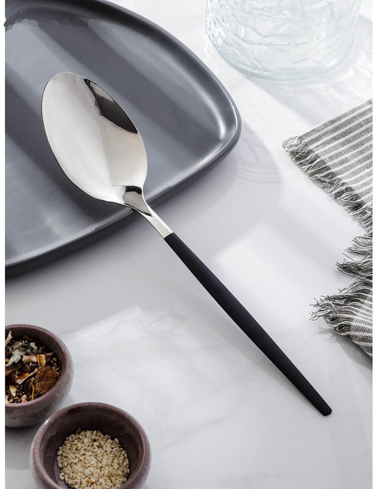 Ложка гарнирная из нержавеющей стали Magistro «Грэйс», h=27,5 см, цвет ручки чёрный, цвет головы серебряный