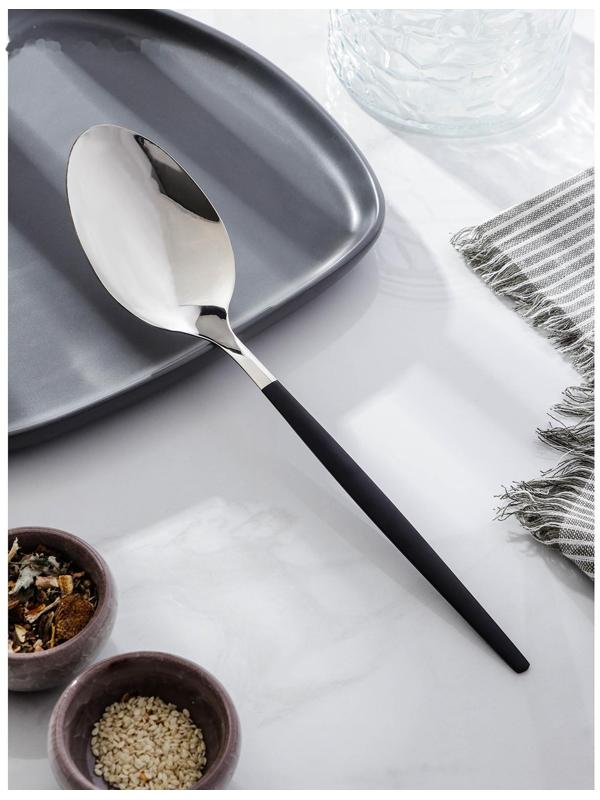 Ложка гарнирная из нержавеющей стали Magistro «Грэйс», h=27,5 см, цвет ручки чёрный, цвет головы серебряный