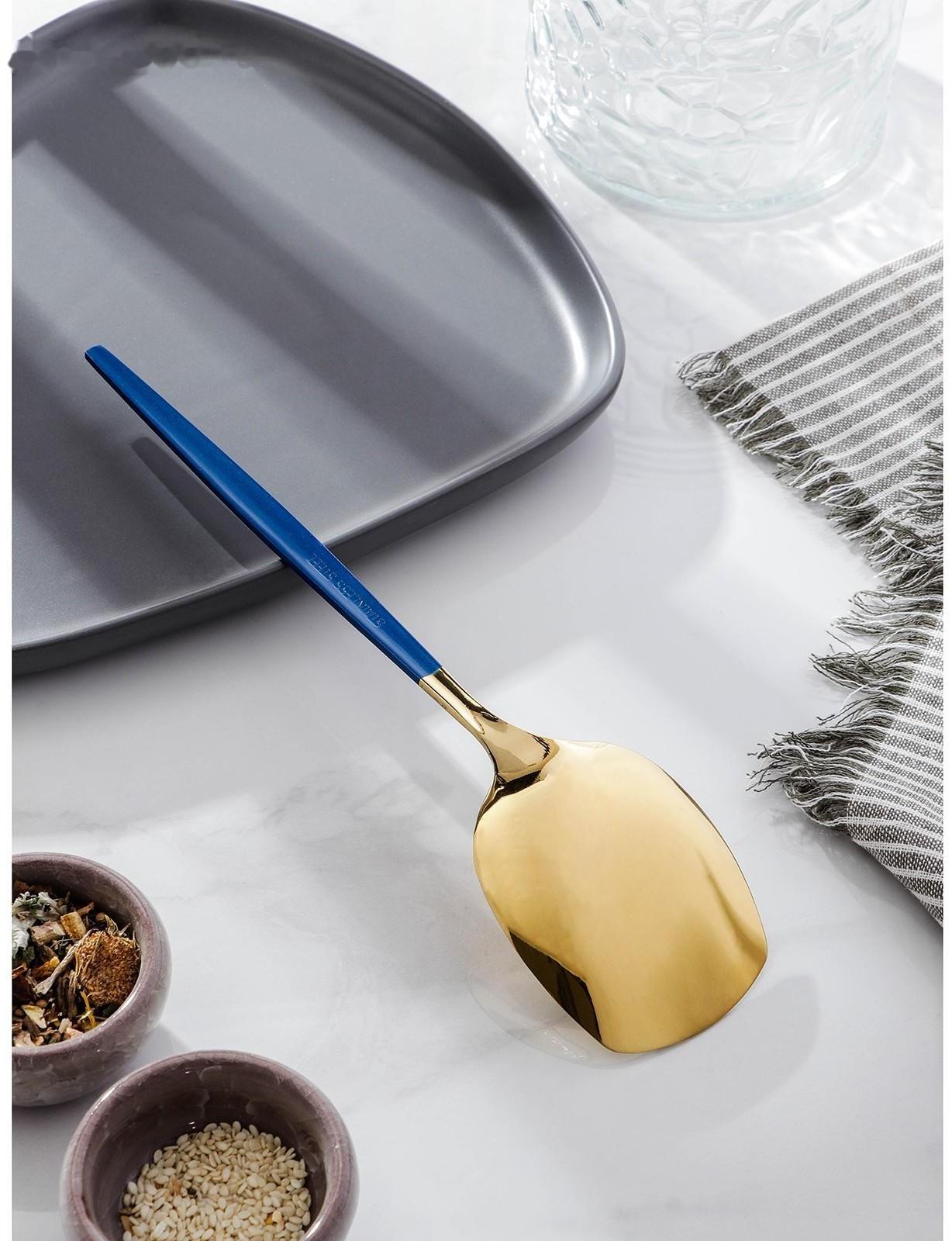 Лопатка из нержавеющей стали Magistro «Грэйс», h=26 см, цвет ручки голубой, цвет головы золотой