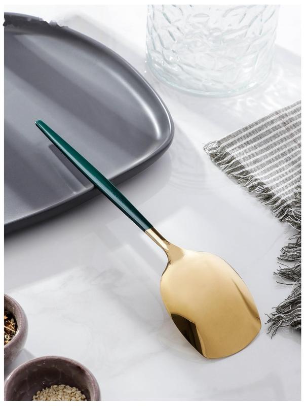 Лопатка из нержавеющей стали Magistro «Грэйс», h=26 см, цвет ручки зелёный, цвет головы золотой
