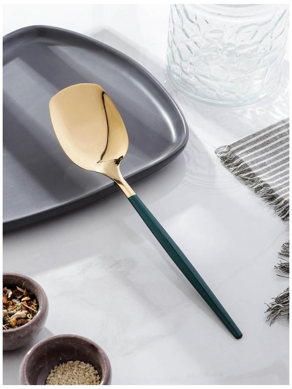 Лопатка из нержавеющей стали Magistro «Грэйс», h=26 см, цвет ручки зелёный, цвет головы золотой