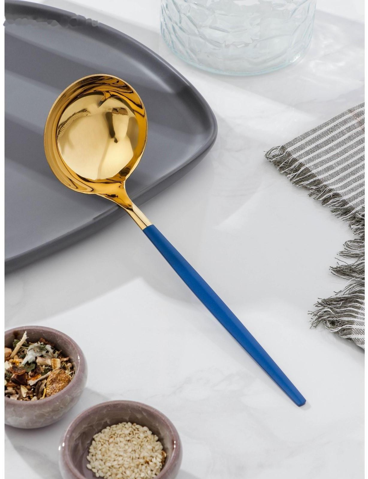 Половник цельнотянутый Magistro, «Грэйс», h=24 см, цвет ручки голубой, цвет головы золотой