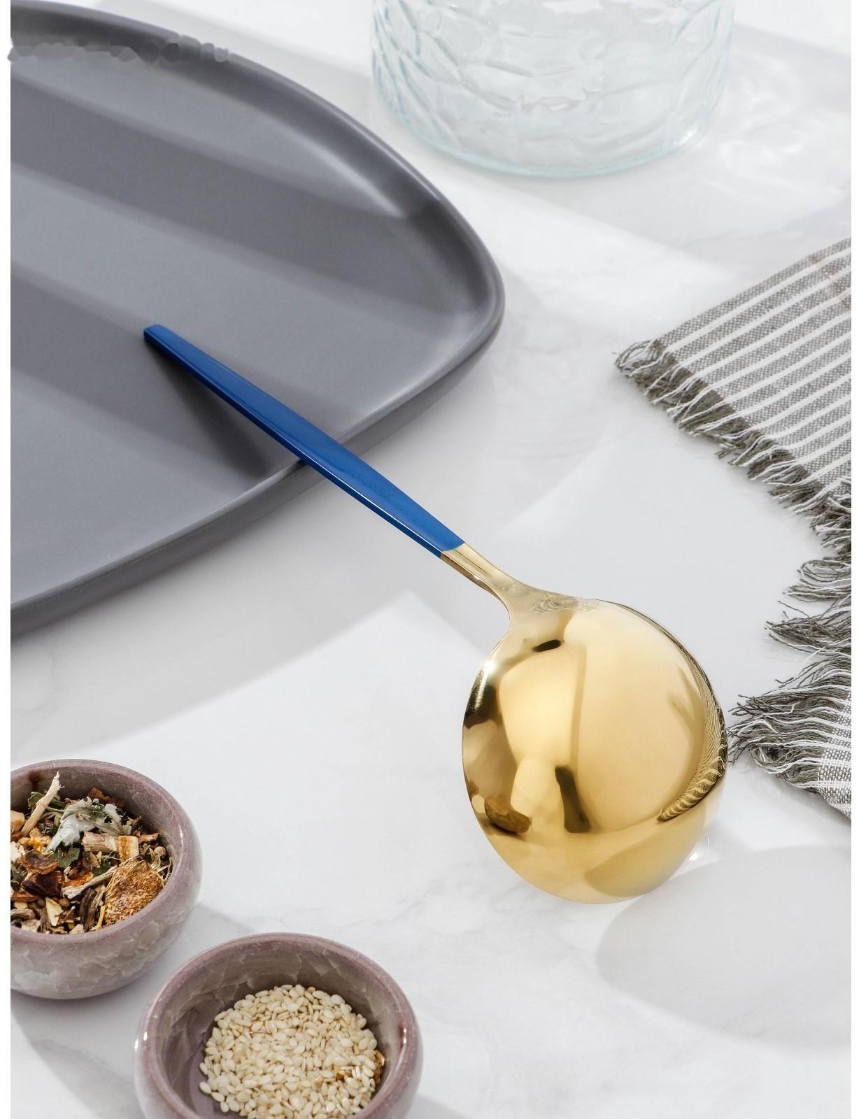 Половник цельнотянутый Magistro, «Грэйс», h=24 см, цвет ручки голубой, цвет головы золотой