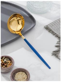 Половник цельнотянутый Magistro, «Грэйс», h=24 см, цвет ручки голубой, цвет головы золотой