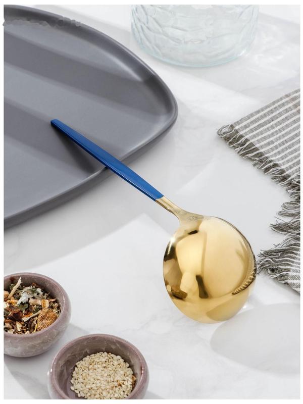 Половник цельнотянутый Magistro, «Грэйс», h=24 см, цвет ручки голубой, цвет головы золотой