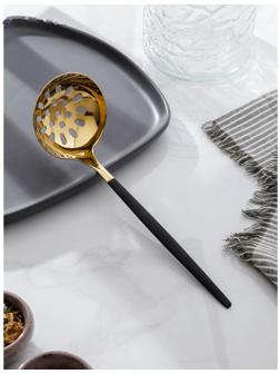 Шумовка из нержавеющей стали Magistro «Грэйс», h=24,5 см, цвет ручки чёрный, цвет головы золотой