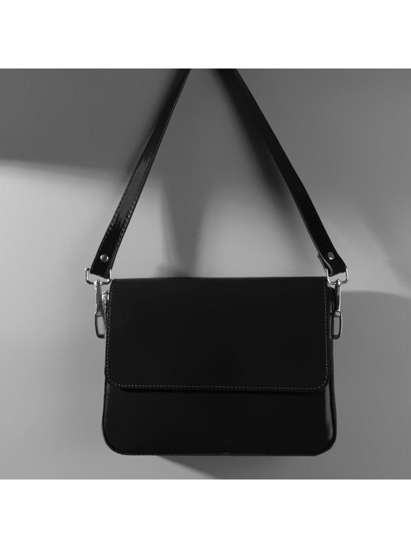 Ручка для сумки лакированная, с карабинами, 60 ± 1 см, цвет чёрный