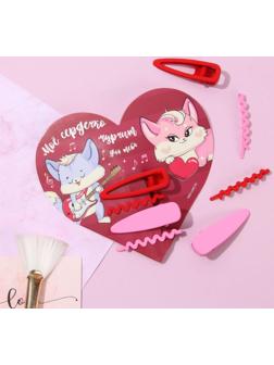Открытка-валентинка с заколками для волос «Мое сердечко мурчит для тебя»