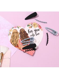 Открытка-валентинка с заколками для волос «For you with love»