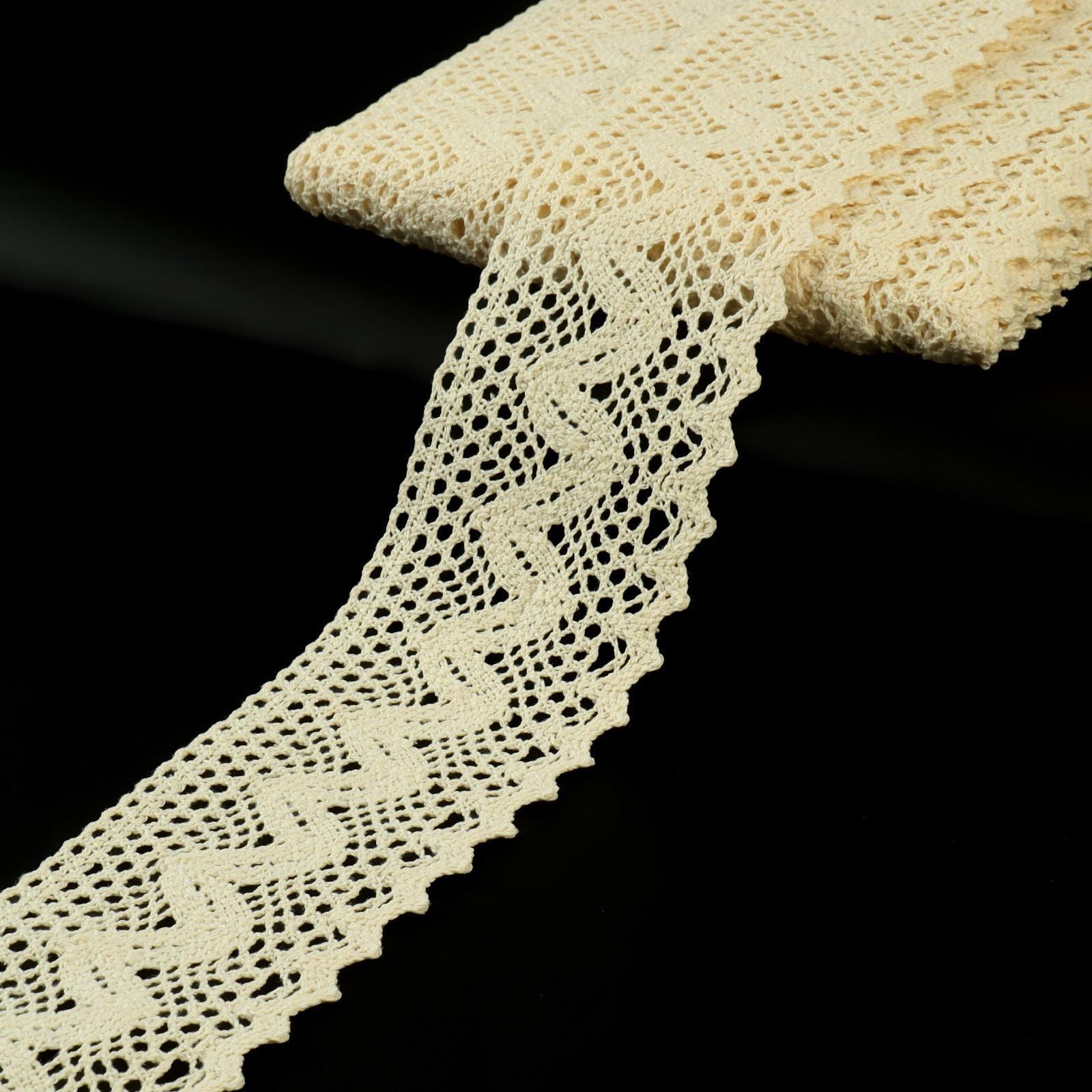 Кружево вязаное, 60 мм × 10 ± 1 м, цвет бежевый