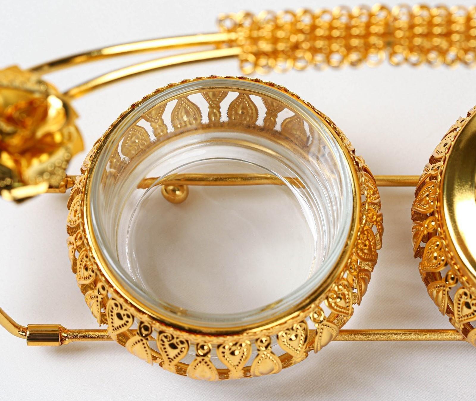 Набор сахарниц «Бонжур», с ложками на подставке, цвет золотой