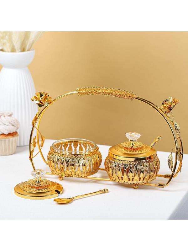 Набор сахарниц «Бонжур», с ложками на подставке, цвет золотой