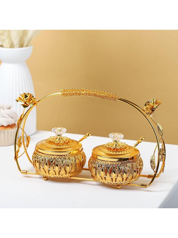 Набор сахарниц «Бонжур», с ложками на подставке, цвет золотой