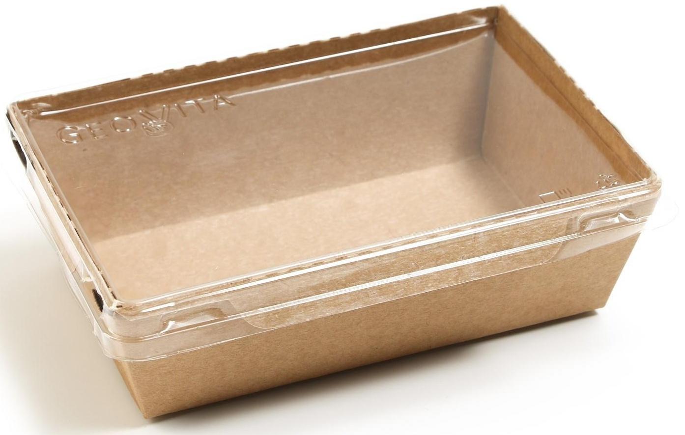 Контейнер с плоской крышкой, крафт, 0,4 л, 14,5 х 9,5 х 4,5 см