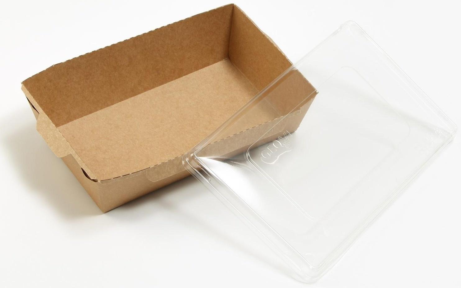 Контейнер с плоской крышкой, крафт, 0,8 л, 19 х 13 х 5,5 см