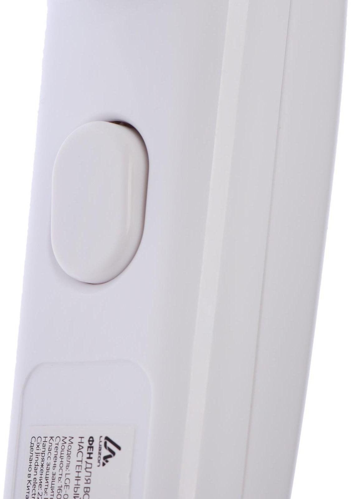 Фен настенный Luazon LGE-005, 1600 Вт, 2 скорости, крепление (в комплекте), белый