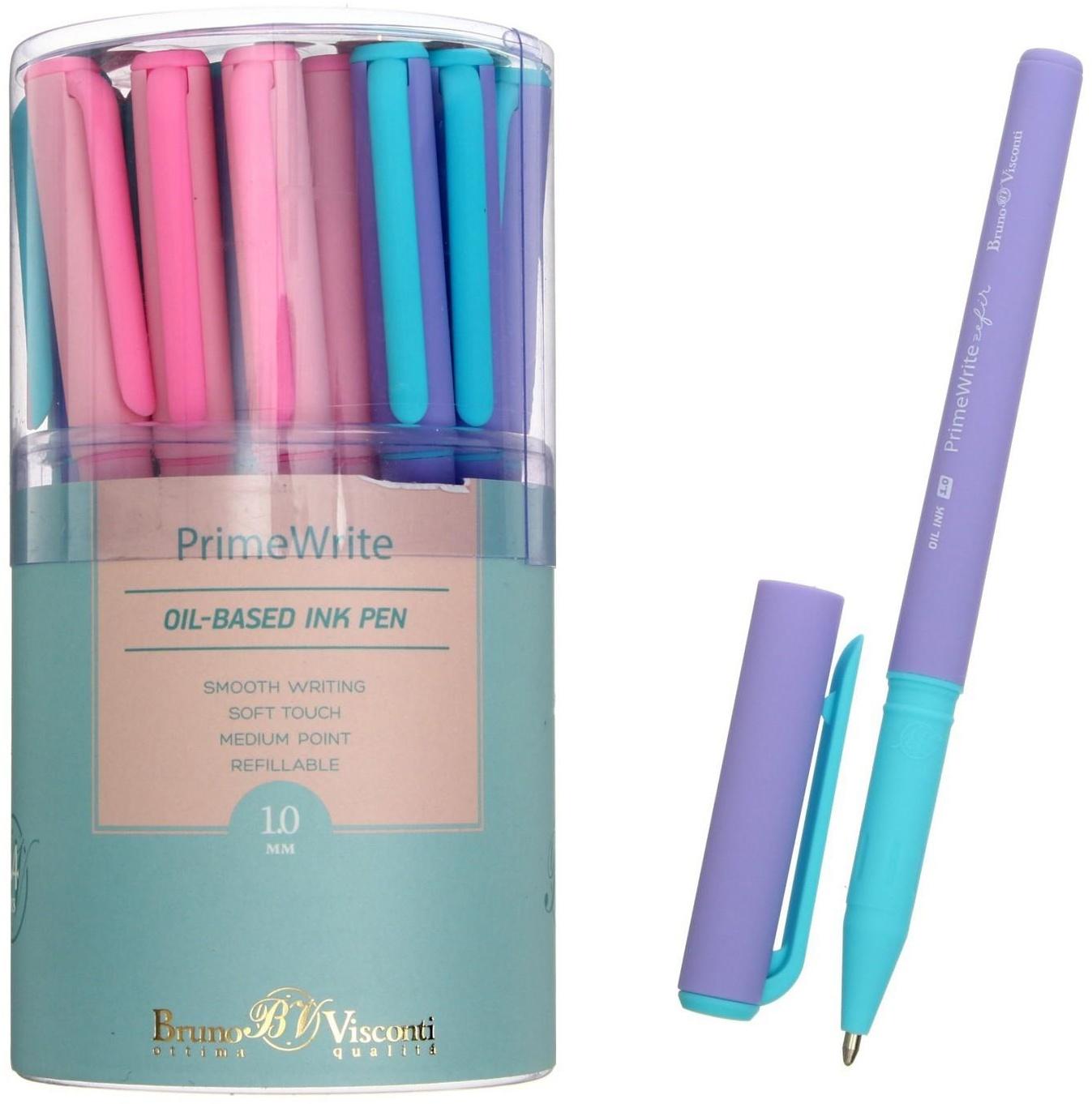 Ручка шариковая PrimeWrite. Basic. Zefir, узел 1.0 мм, синие пигментные чернила на масляной основе, корпус Soft Touch, МИКС