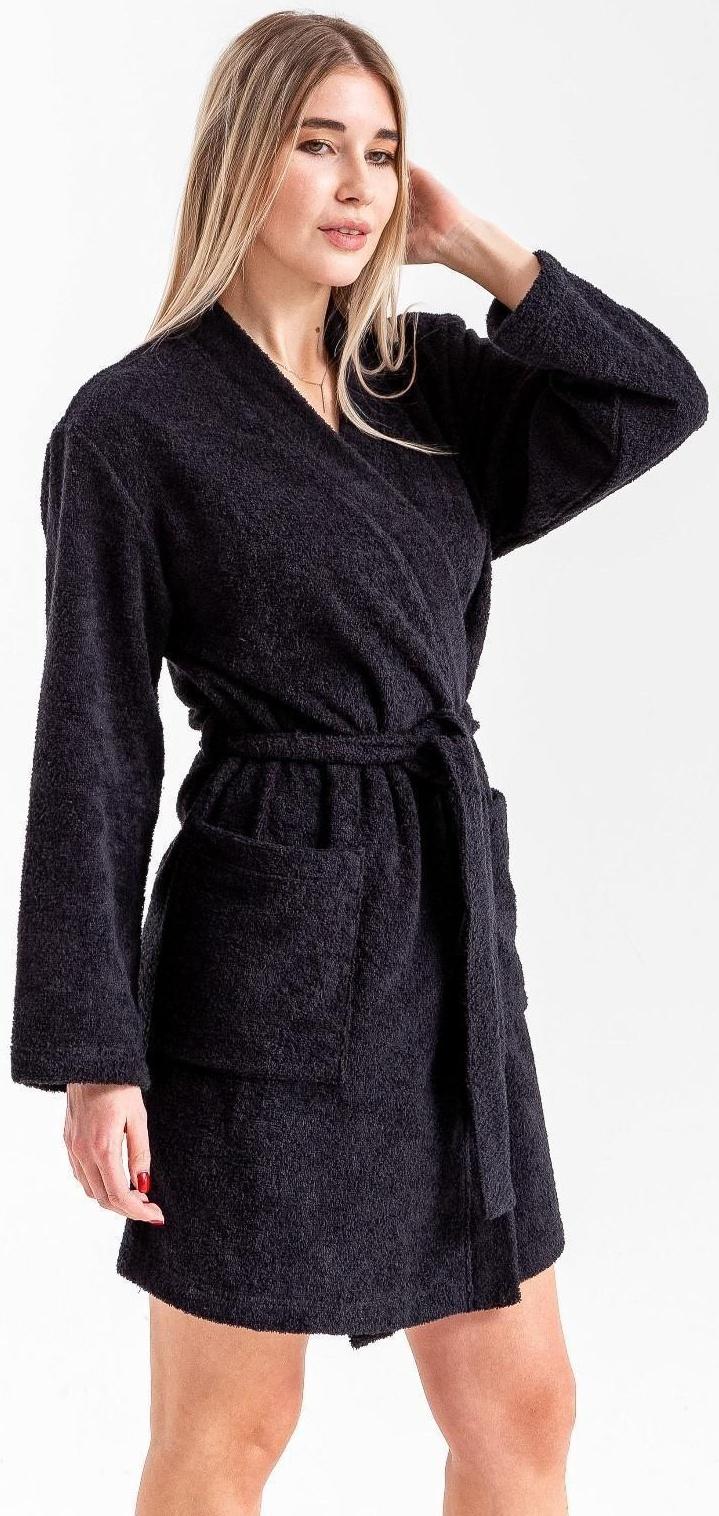 Халат махровый Экономь и Я женский, р 42-44 цвет черный, 100% хл с AIRO, 320 г/м2