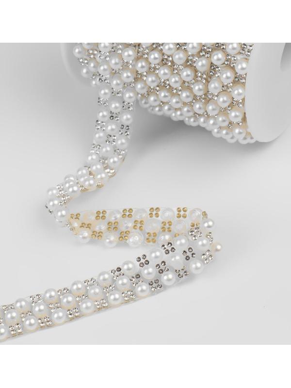 Стразы и бусины термоклеевые, ширина - 15 мм, 4,5 ± 0,5 м, цвет серебряный