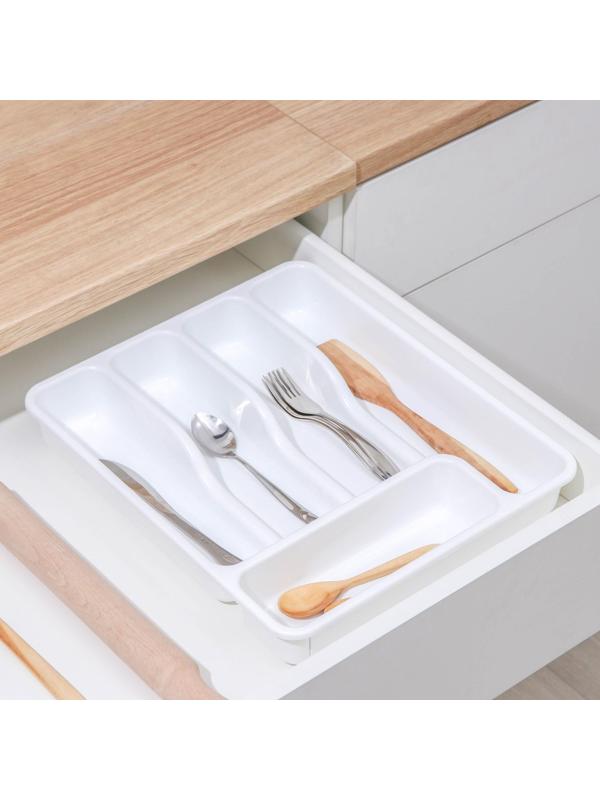 Лоток для столовых приборов раздвижной, цвет белый