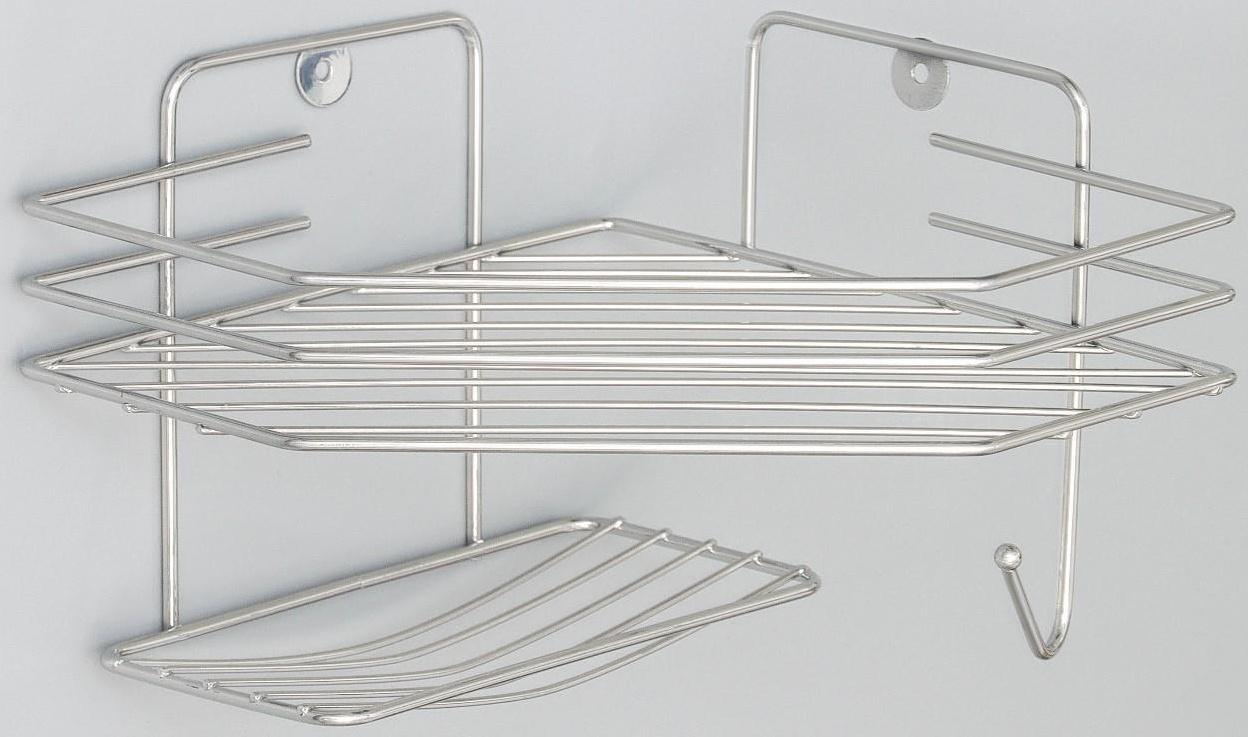Полка настенная, с мыльницей, 20×20×15,5 см, цвет хром