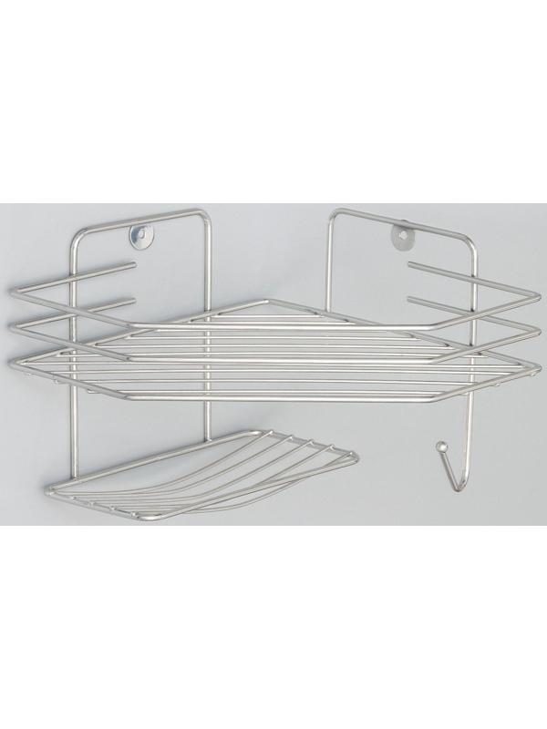 Полка настенная, с мыльницей, 20×20×15,5 см, цвет хром