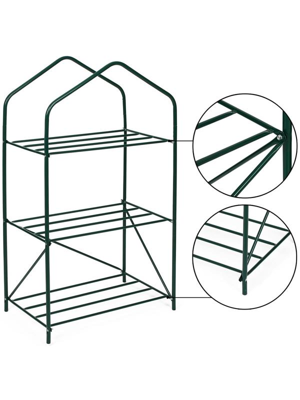 Стеллаж для рассады, 3 полки, 110 × 65 × 40 см, металлический каркас d = 16 мм, без чехла