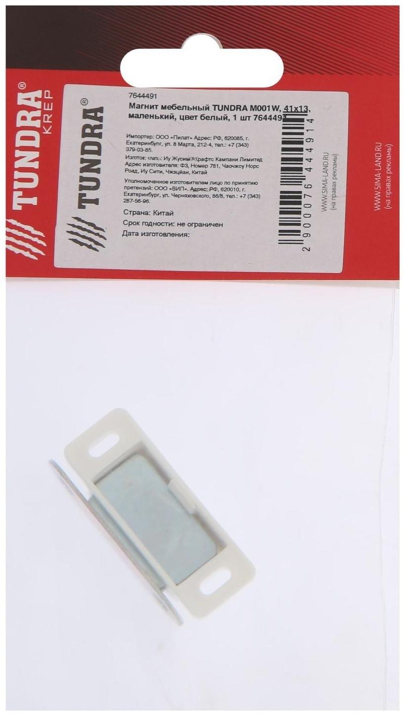 Магнит мебельный ТУНДРА M001W, 41х13 мм, маленький, цвет белый, 1 шт.