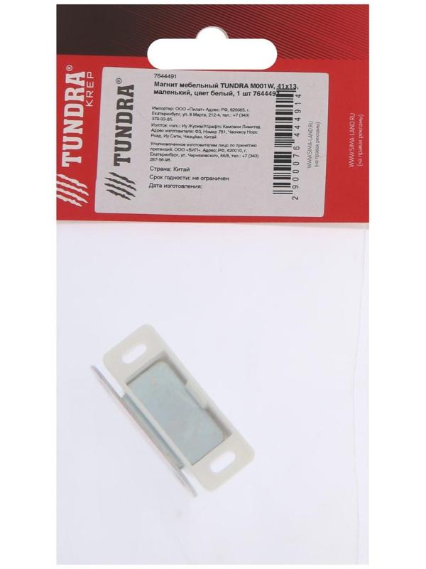 Магнит мебельный ТУНДРА M001W, 41х13 мм, маленький, цвет белый, 1 шт.