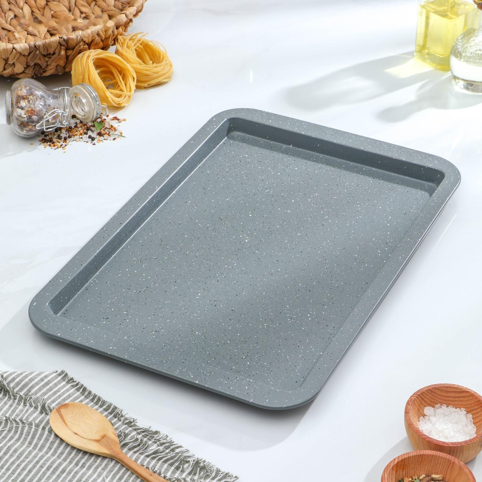 Противень Доляна «Элин Мрамор. Прямоугольник», 43×29×1,8 см, антипригарное покрытие, цвет серый