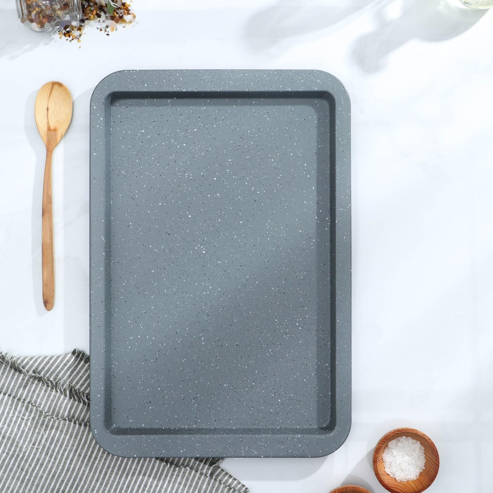 Противень Доляна «Элин Мрамор. Прямоугольник», 43×29×1,8 см, антипригарное покрытие, цвет серый