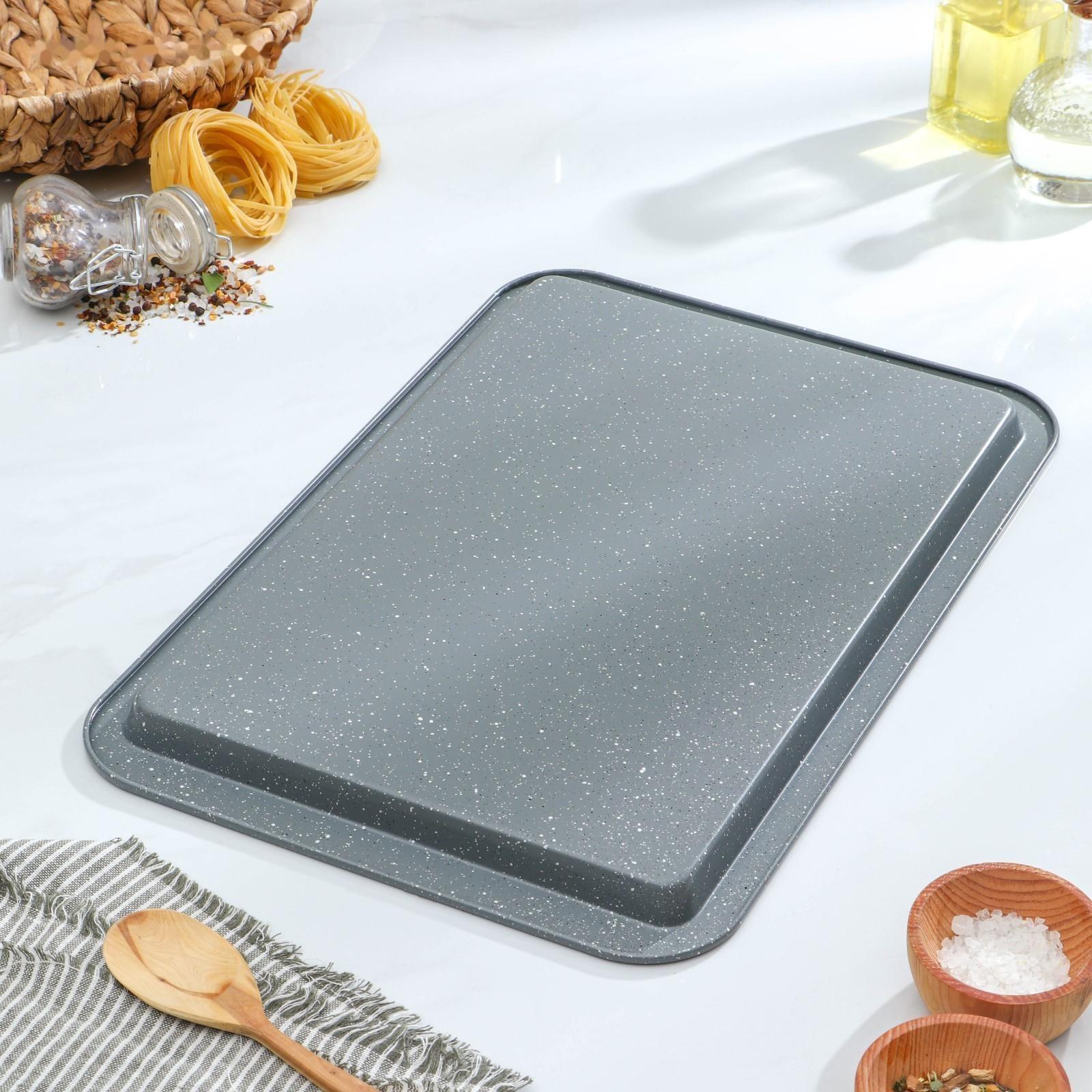 Противень Доляна «Элин Мрамор. Прямоугольник», 43×29×1,8 см, антипригарное покрытие, цвет серый