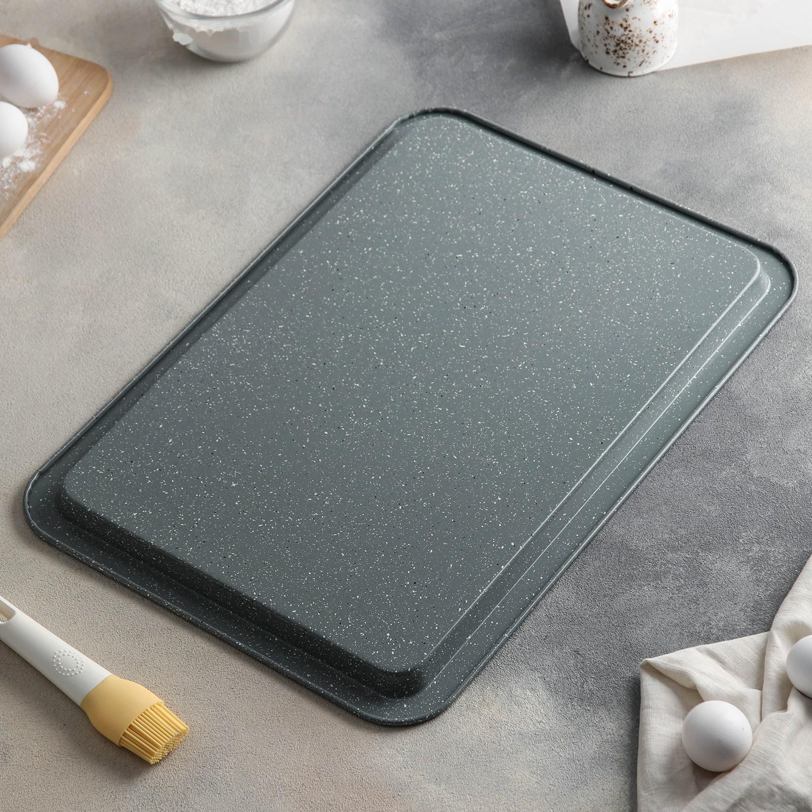 Противень Доляна «Элин Мрамор. Прямоугольник», 48×34×1,8 см, антипригарное покрытие, цвет серый