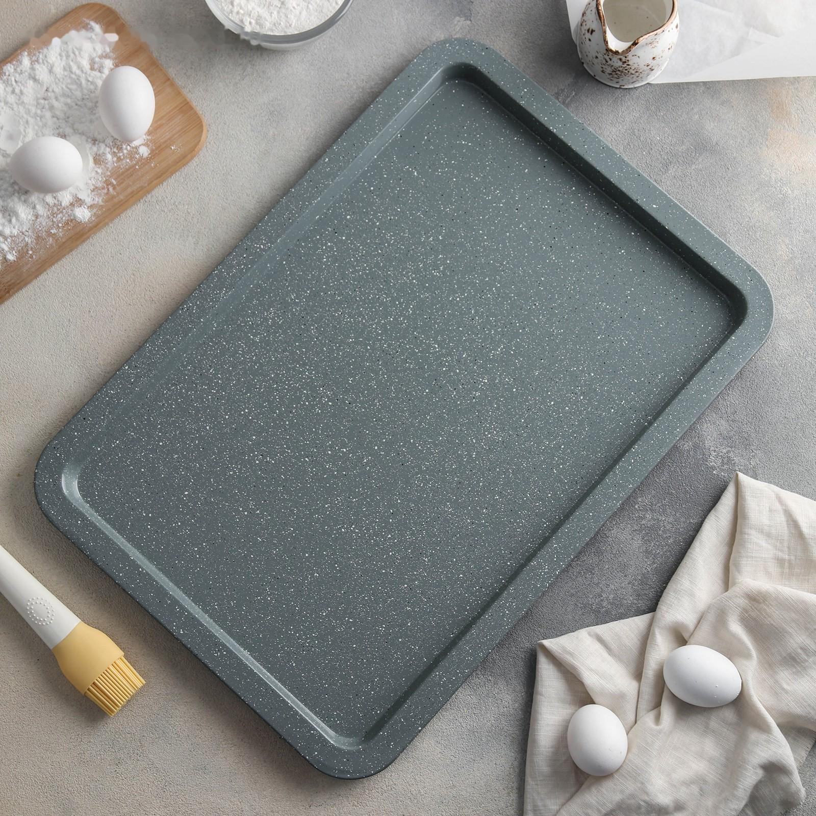 Противень Доляна «Элин Мрамор. Прямоугольник», 48×34×1,8 см, антипригарное покрытие, цвет серый