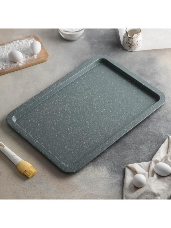 Противень Доляна «Элин Мрамор. Прямоугольник», 48×34×1,8 см, антипригарное покрытие, цвет серый