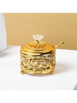Сахарница «Дарина», 200 мл, 9×10 см, с ложкой, цвет золотой