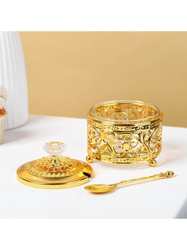 Сахарница «Дарина», 200 мл, 9×10 см, с ложкой, цвет золотой