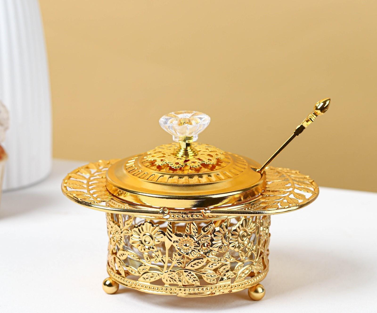 Сахарница «Крылья», 200 мл, 16×10,5×11 см, с ложкой, цвет металла золотой