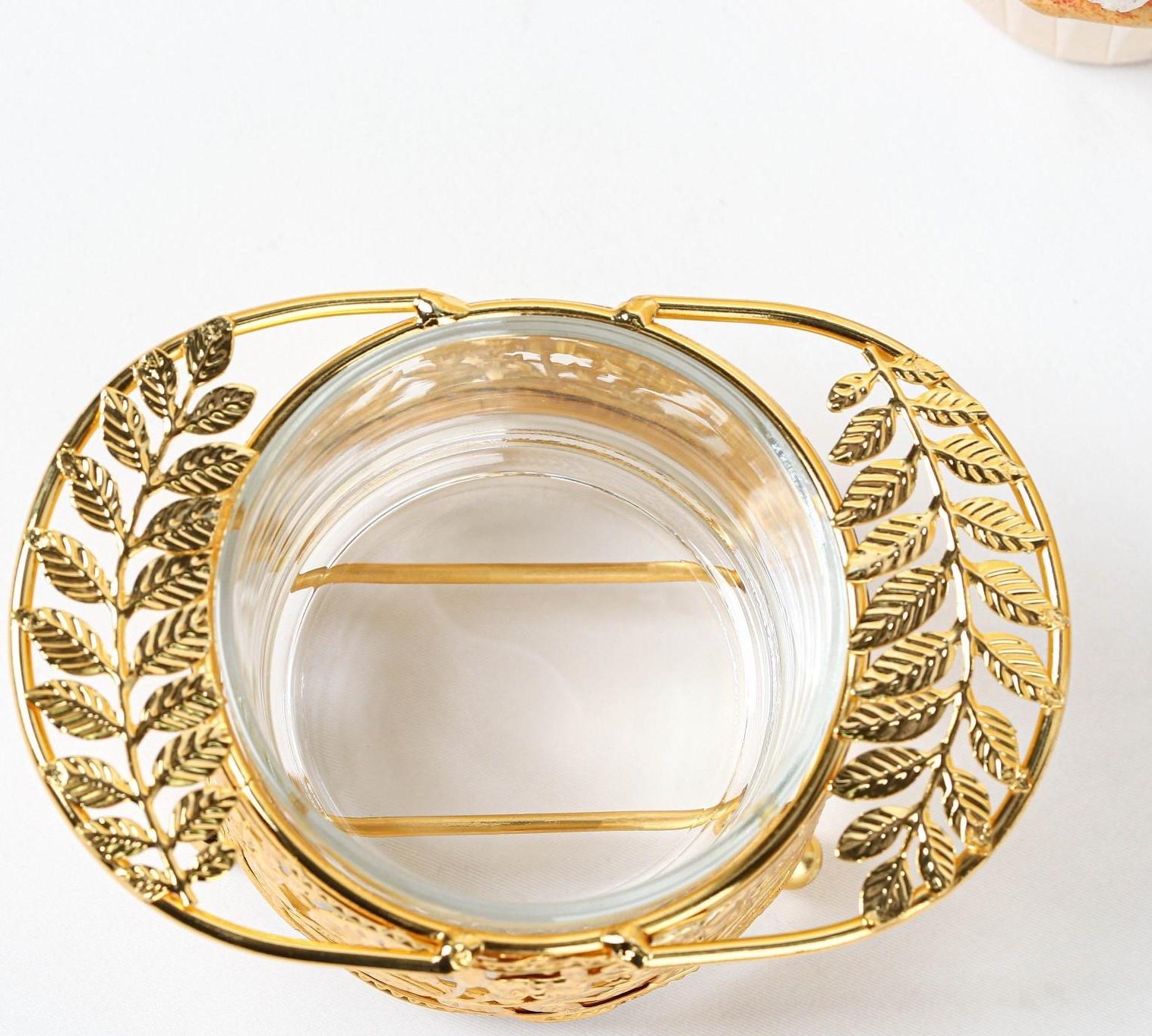 Сахарница «Крылья», 200 мл, 16×10,5×11 см, с ложкой, цвет металла золотой