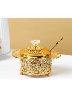 Сахарница «Крылья», 200 мл, 16×10,5×11 см, с ложкой, цвет металла золотой