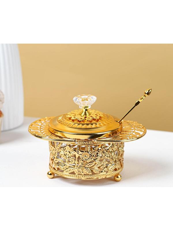 Сахарница «Крылья», 200 мл, 16×10,5×11 см, с ложкой, цвет металла золотой