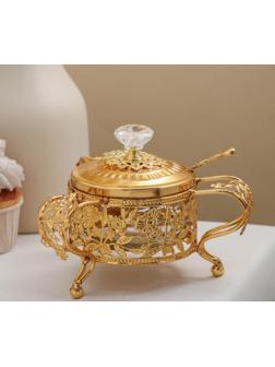 Сахарница «Котелок», 200 мл, 16×16,5×11 см, с ложкой, цвет металла золотой