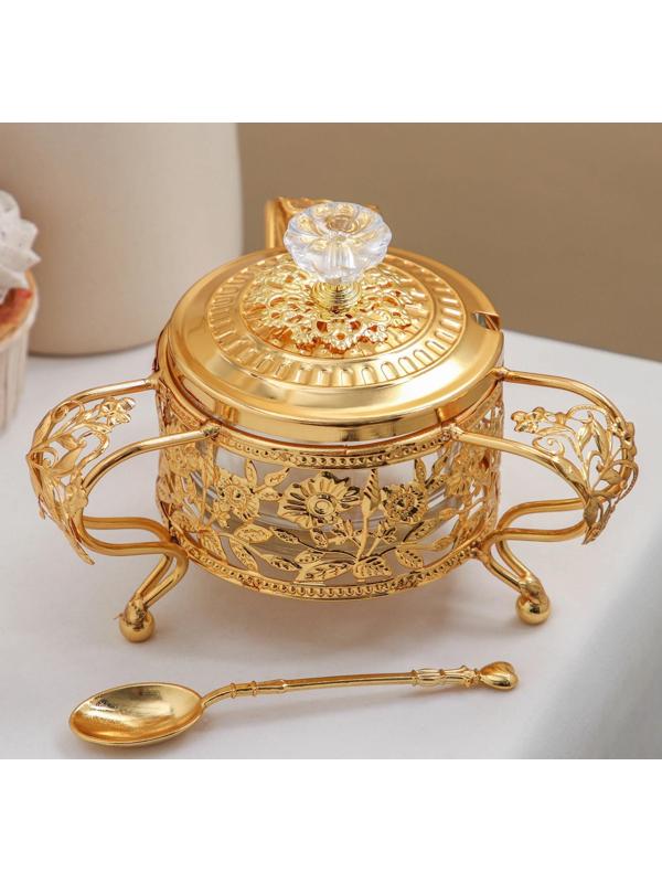 Сахарница «Котелок», 200 мл, 16×16,5×11 см, с ложкой, цвет металла золотой