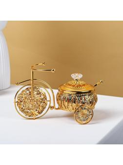 Сахарница «Велосипед», 220 мл, 22×13×13 см, с ложкой, цвет золотой