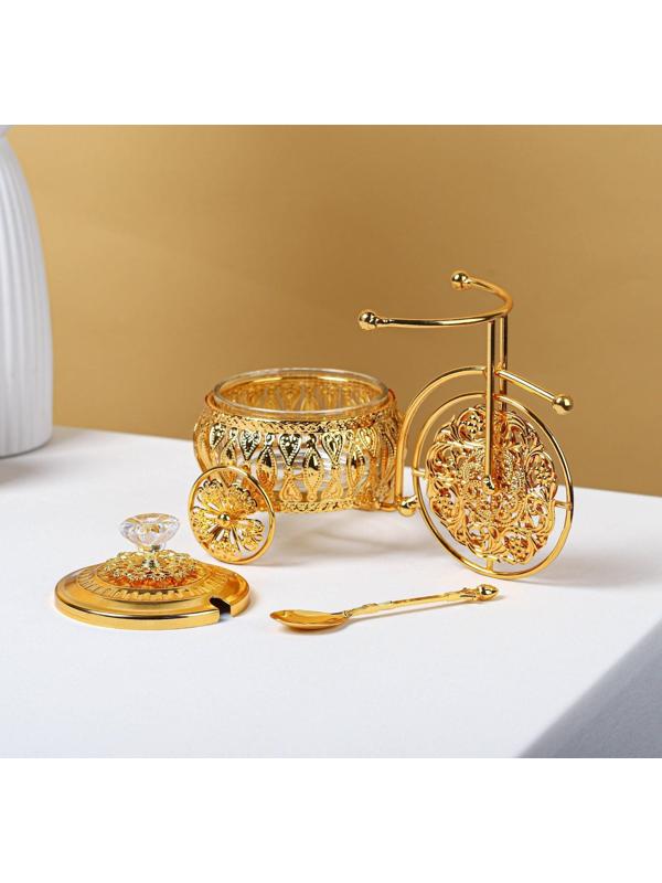 Сахарница «Велосипед», 220 мл, 22×13×13 см, с ложкой, цвет золотой