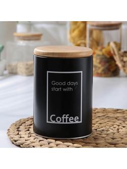 Банка для сыпучих продуктов кофе Lifestyle, 11×15,5 см, цвет чёрный