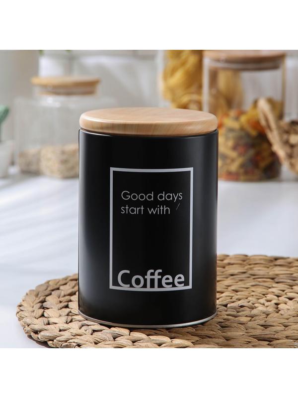 Банка для сыпучих продуктов кофе Lifestyle, 11×15,5 см, цвет чёрный